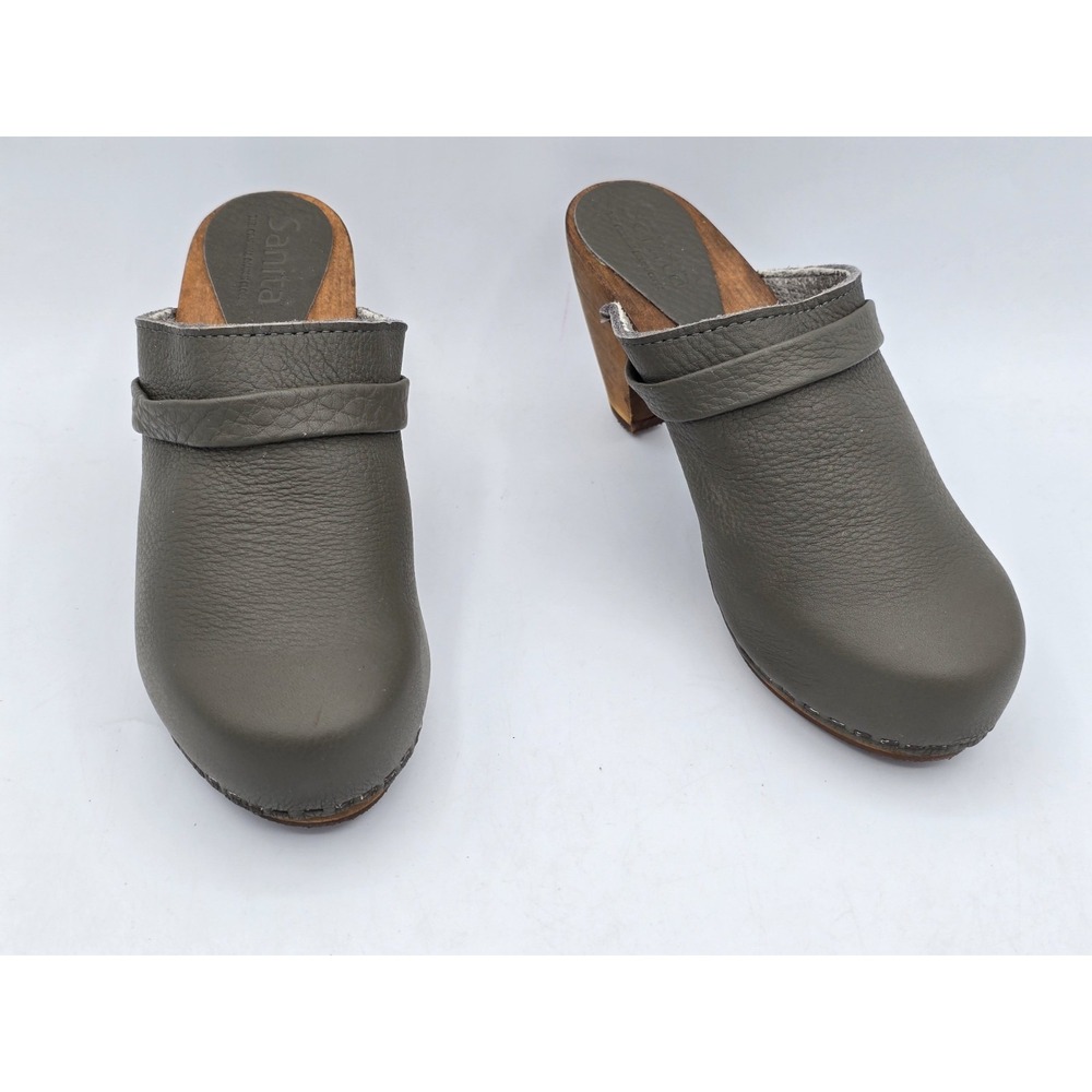 Sanita Women Sage Green High Heeled Danish Clogs Wooden Sole - EU 36 | USA 5.5-6